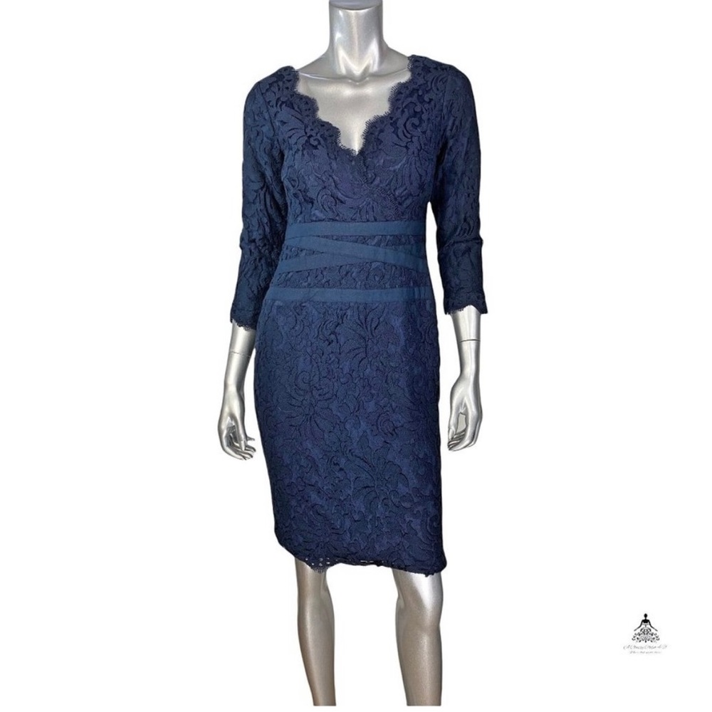 Tadashi Shoji Navy Embroidered Lace V-Neck Dress 6